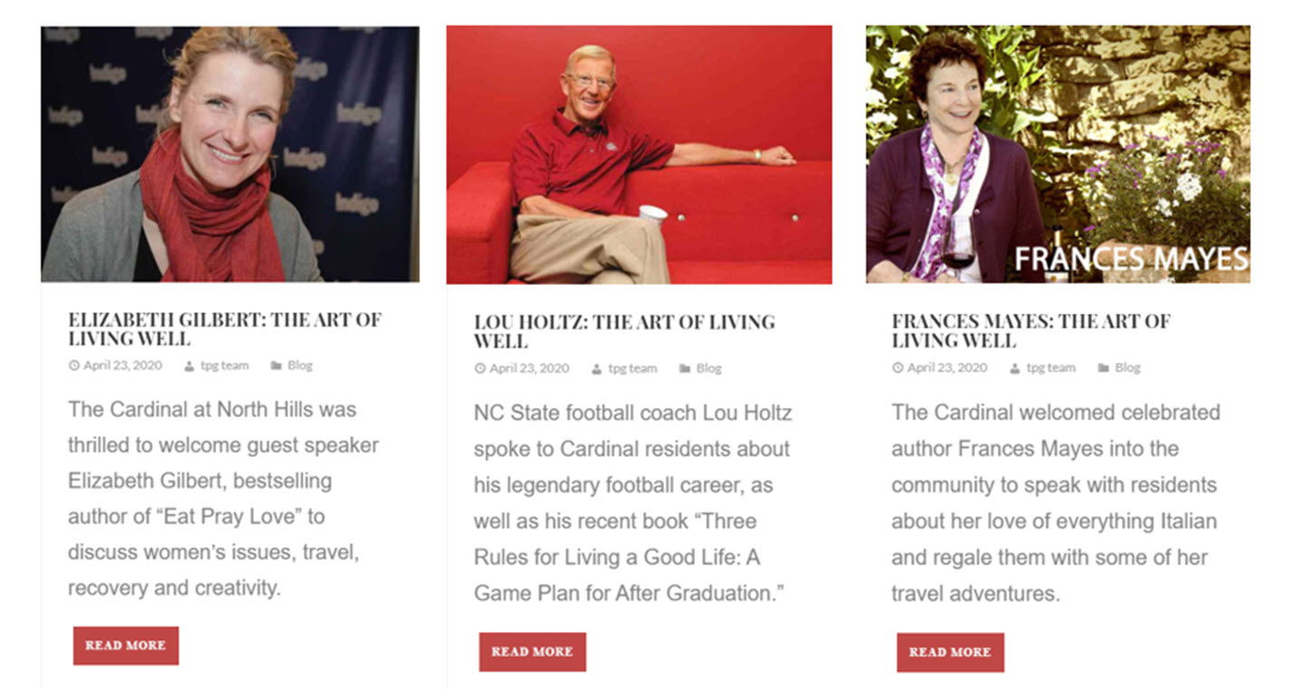 Well-known guest speakers speak to The Cardinal Senior Living residents at speaker series.