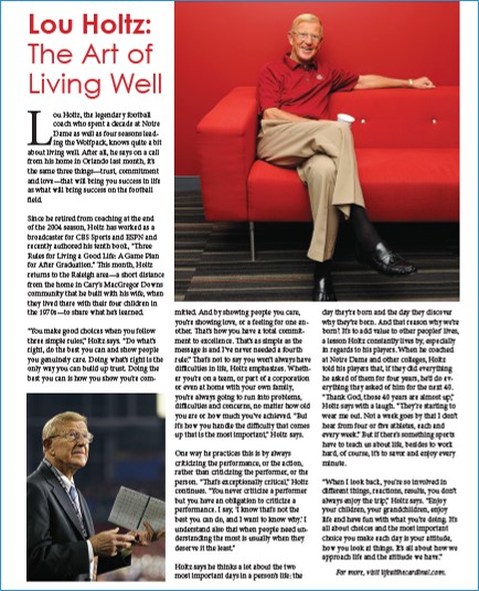 Lou Holtz speaks about the art of living well at the Cardinal Senior Living speaker series.